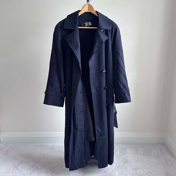 NWOT Elegant Navy Anna Collection Women’s Trench Coat, Size 4, 100% Virgin Wool - Picture 3 of 7
